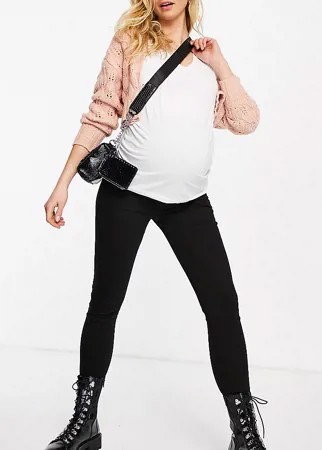 Черные зауженные джинсы с накладкой поверх животика Topshop Maternity Jamie-Черный цвет