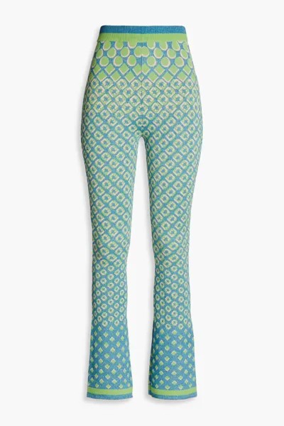 Расклешенные брюки металлизированной жаккардовой вязки из смесового хлопка Diane Von Furstenberg, светло-зеленый