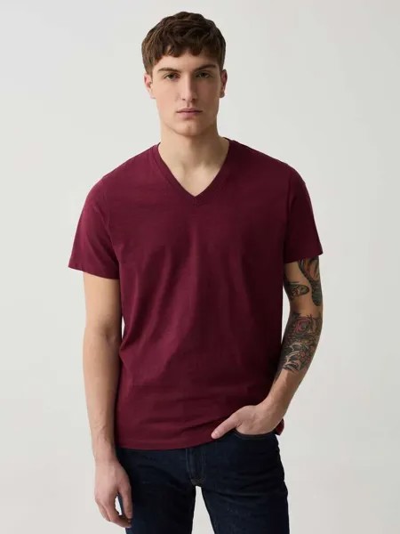 Футболка Slub из джерси с V-образным вырезом Ovs, цвет claret red