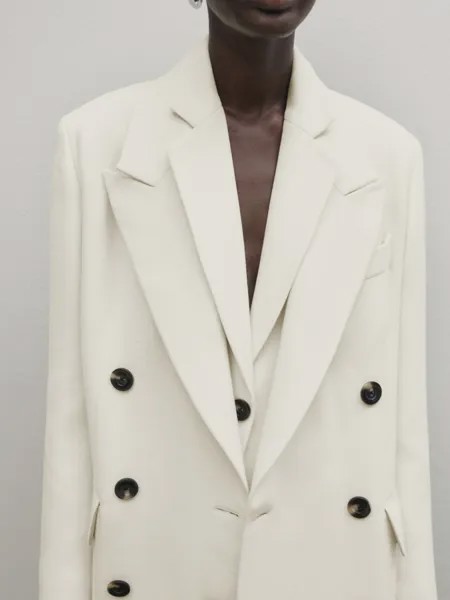 Длинное двубортное пальто Massimo Dutti, кремовый