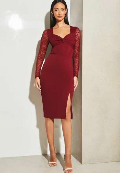 Платье из джерси KNOTTED SWEETHEART NECK LONG SLEEVE Lipsy, красный