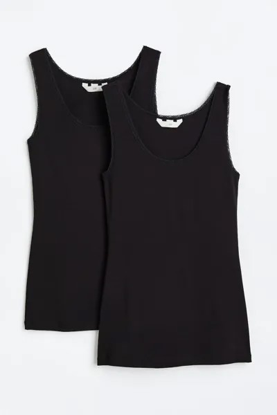 Кружевная футболка, 2 шт. H&M, черный