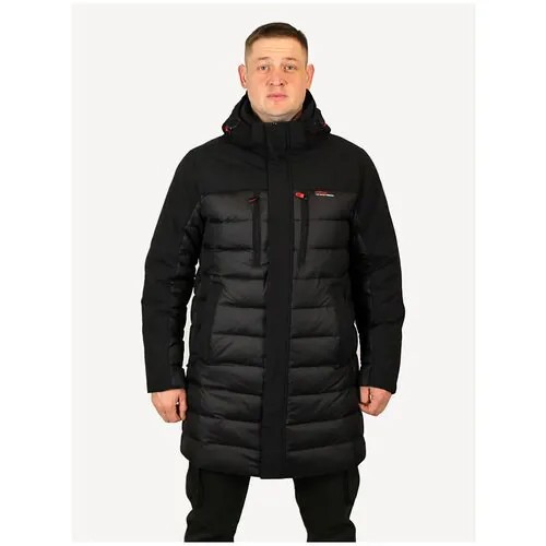Куртка мужская зимняя удлиненная парка DAUNTLESS с капюшоном, на молнии, черный, размер 52 / 2XL