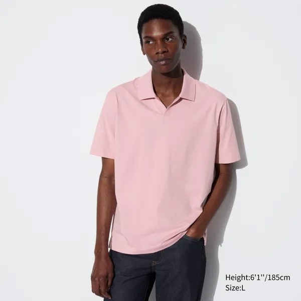 Рубашка-поло Uniqlo Airism со шкипером и короткими рукавами, розовый