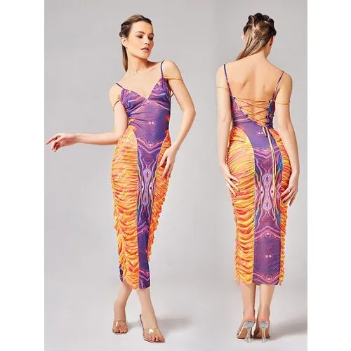 Платье ALZA, вечернее, макси, размер 40, 42, 44, фиолетовый, оранжевый