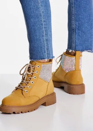 Походные ботинки песочного цвета с декоративной отделкой ASOS DESIGN Amelie-Светло-бежевый цвет