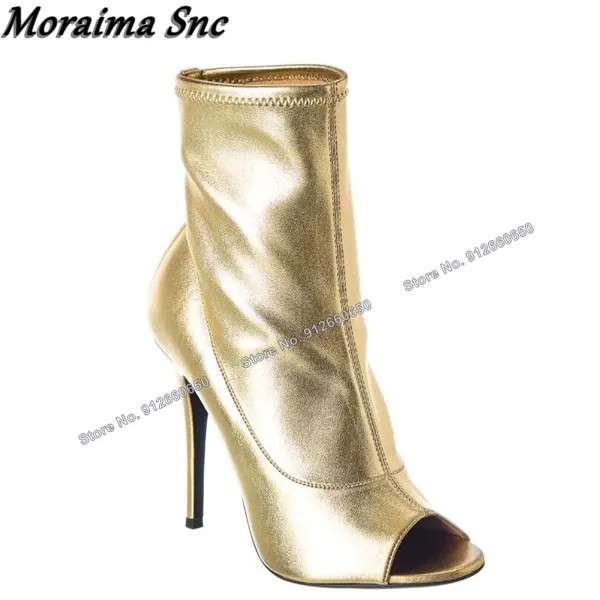 Женские сапоги со стразами Moraima, однотонные плиссированные сапоги до середины икры, с острым носком, на высоком каблуке-шпильке, подиумная обувь на каблуке, размер 44,