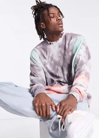 Oversized-лонгслив в рубчик с принтом тай-дай ASOS DESIGN-Разноцветный