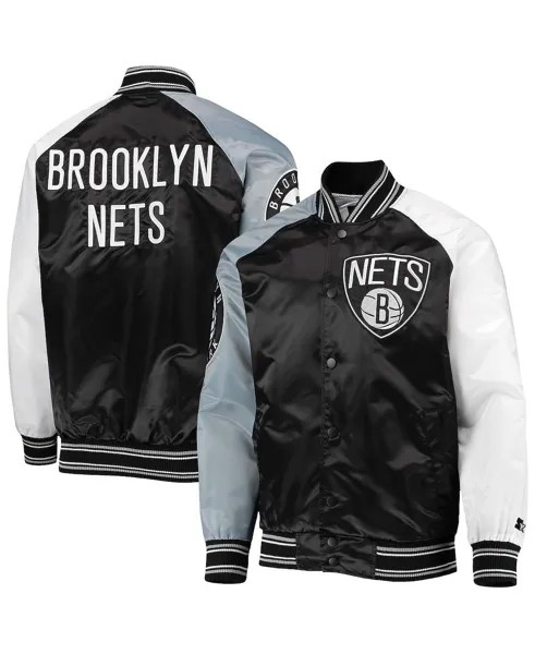 Мужская черная, серая куртка brooklyn nets reliever varsity satin raglan full-snap Starter, мульти