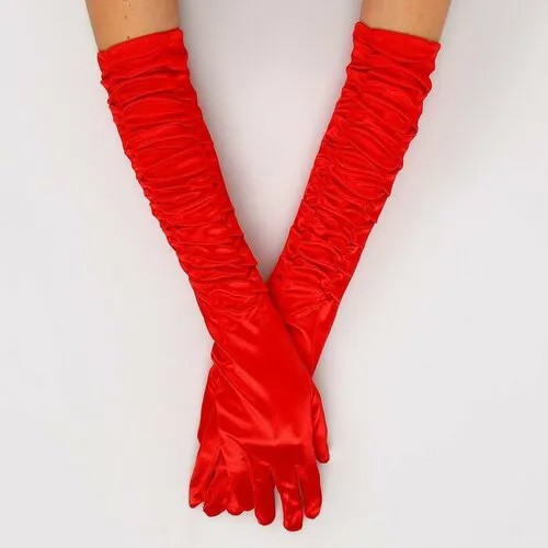 Карнавальный аксессуар - перчатки со сборкой, цвет красный, 