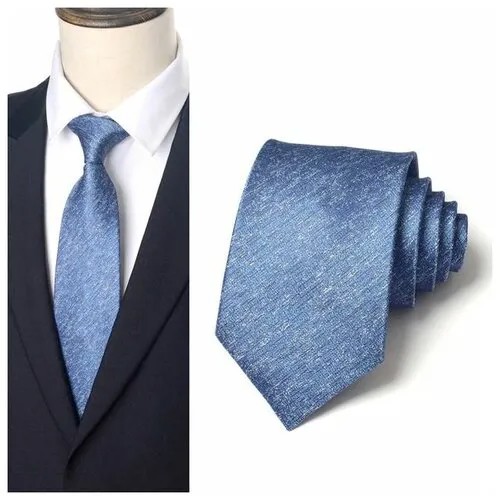 Мужской галстук, стильный, синий с серебром