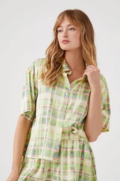 Клетчатая атласная рубашка с короткими рукавами Forever 21