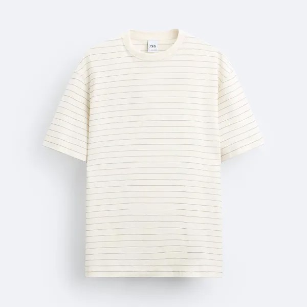 Футболка Zara Striped Jacquard, желтовато-белый