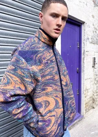 Спортивная oversized-куртка из плюшевого искусственного меха со сплошным абстрактным принтом и окантовкой ASOS DESIGN-Многоцветный