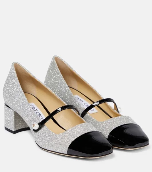 Туфли-лодочки Elisa 45 с отделкой из лакированной кожи Jimmy Choo, серебряный