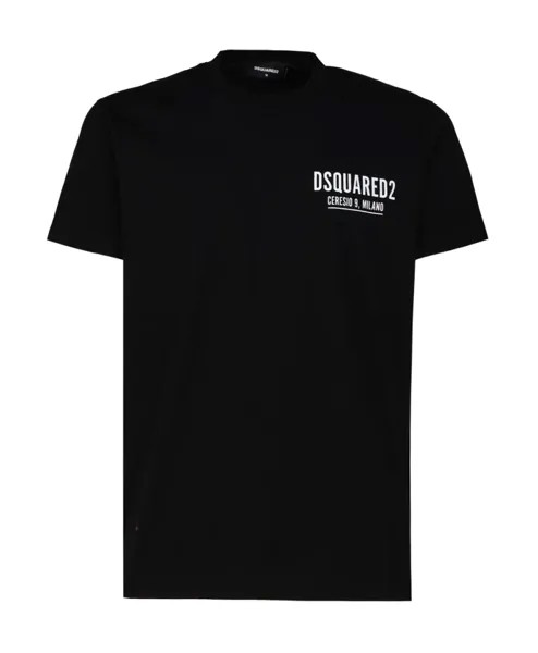 Хлопковая футболка S с принтом логотипа Dsquared2, черный