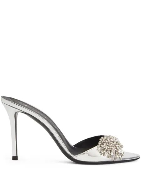 Giuseppe Zanotti мюли Sabry 90 с кристаллами, серебристый