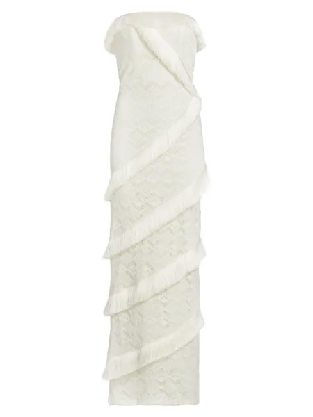 Вязаное крючком макси-платье без бретелек PatBO, слоновая кость