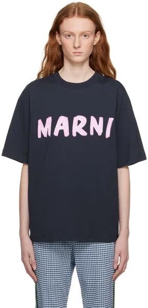 Темно-синяя футболка с принтом Marni