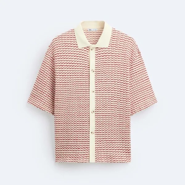 Кардиган Zara Geometric Jacquard, белый/красный