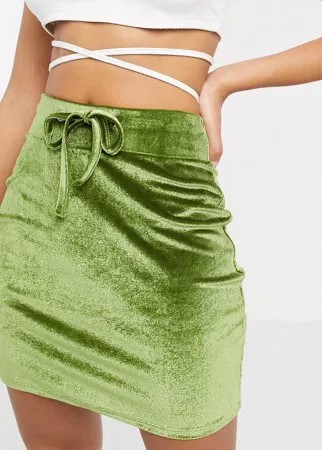 Зеленая велюровая юбка-карандаш мини со шнурком ASOS DESIGN-Зеленый цвет