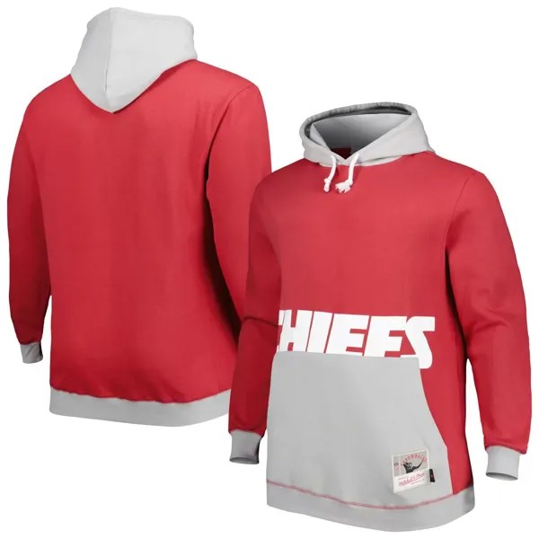 Мужской пуловер с капюшоном Mitchell & Ness красный/серый Kansas City Chiefs Big & Tall Big Face