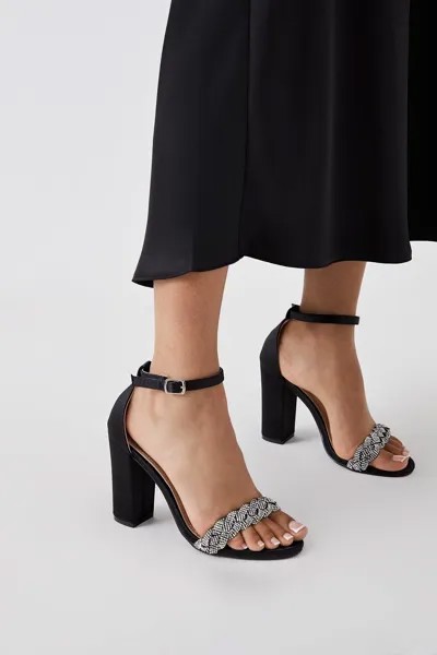 Атласные босоножки Tiffany на высоком блочном каблуке с закрученной передней частью и стразами Coast, черный