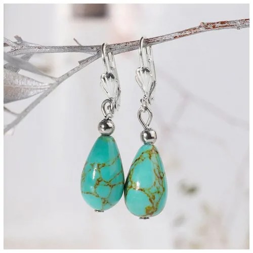 Серьги , серебрение, бирюза, серебряный