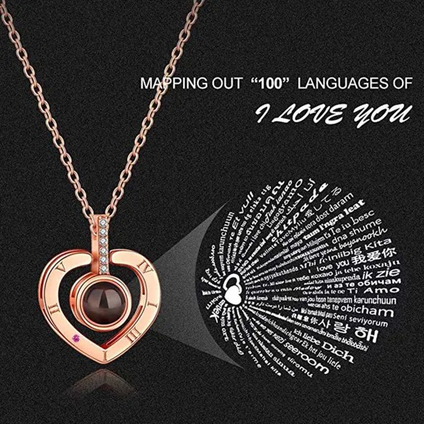 100 языков Я люблю тебя Любовь Память Проекция Персик Сердце Кулон Ожерелье Пара Подарок