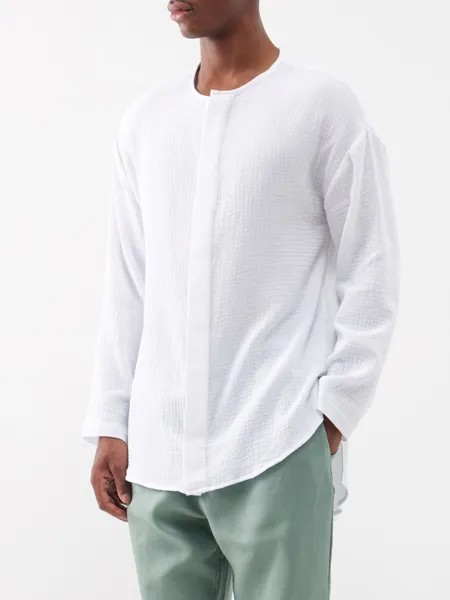 Рубашка без воротника из хлопково-муслина Albus Lumen, белый