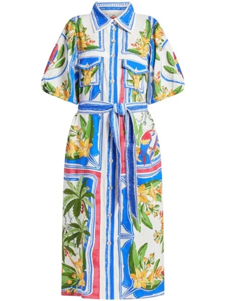 FARM Rio платье миди Off-White Tropical Destination, белый
