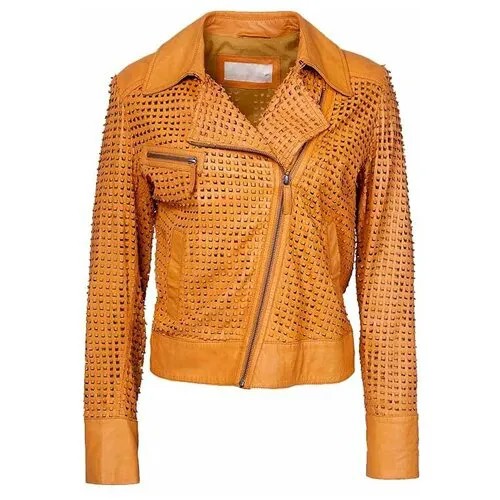 Кожаная куртка  Ermanno Scervino, средней длины, карманы, размер 42, желтый