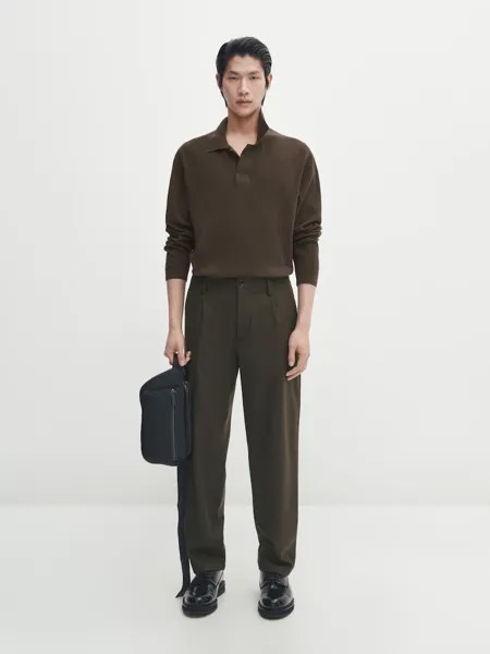 Свитер миланской вязки с воротником-поло Massimo Dutti, зеленый