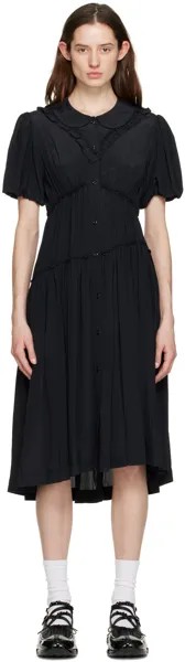 Черное платье-миди с рюшами Simone Rocha