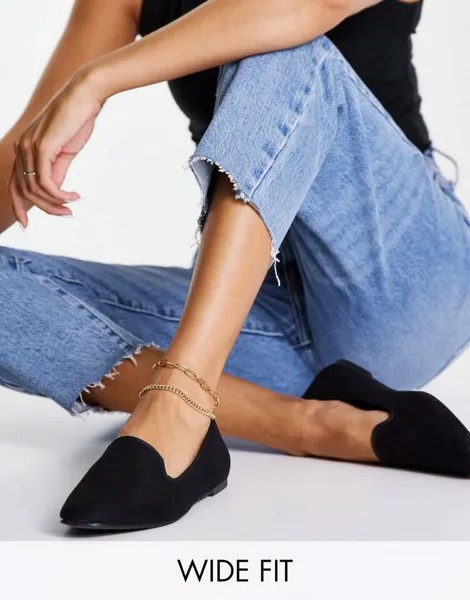 Черные балетки-тапочки ASOS DESIGN Wide Fit Lakeside