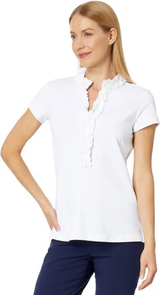 Рубашка-поло UPF 50  Luxletic Frida Ruffle Polo Top Lilly Pulitzer, цвет Resort White