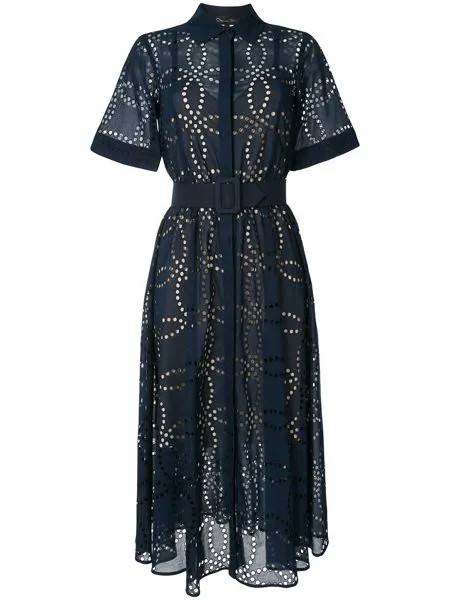 Oscar de la Renta платье-рубашка с поясом и вышивкой