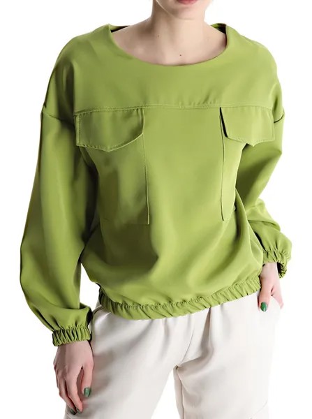 Блузка с карманами на резинке, светло-оливковый