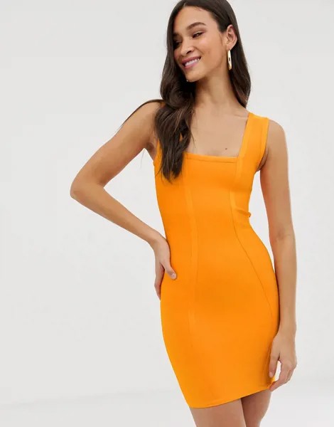 Оранжевое бандажное платье мини с квадратным вырезом The Girlcode-Оранжевый