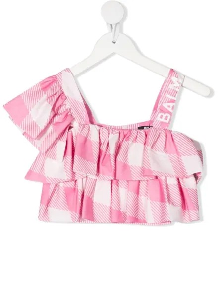 Balmain Kids топ в клетку гингем с оборками