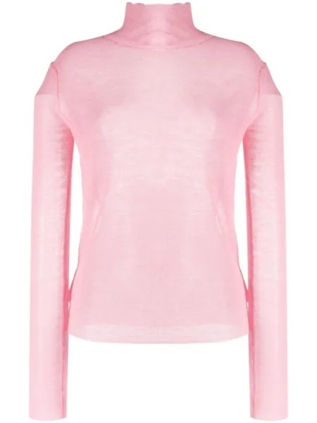 Jil Sander полупрозрачный джемпер с нашивкой-логотипом, розовый