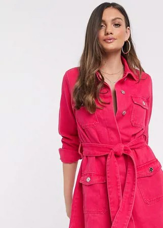 Джинсовое платье-пиджак малинового цвета с поясом Missguided Petite-Розовый