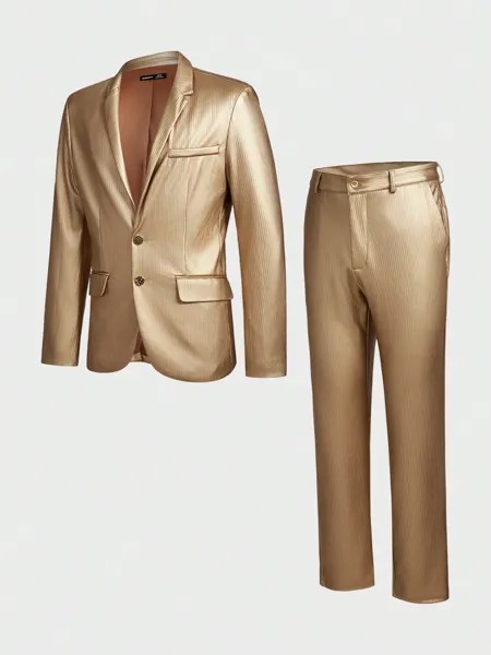 Мужской вязаный повседневный костюм-двойка Manfinity AFTRDRK включает в себя пиджак с отложным воротником и длинными рукавами и брюки, золото