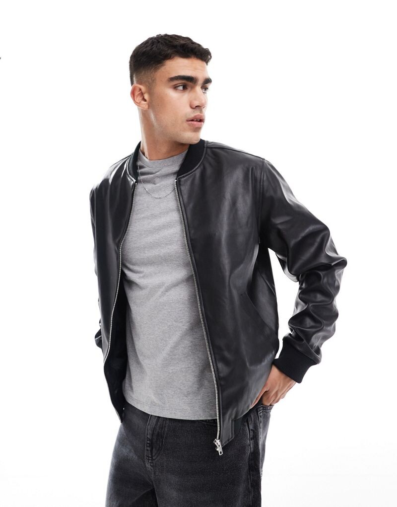 Черный бомбер из искусственной кожи ASOS DESIGN