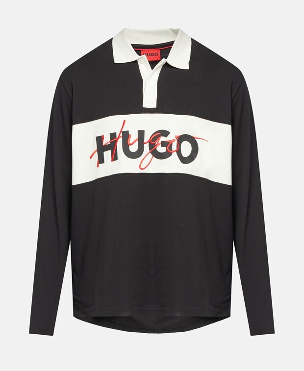 Рубашка-поло с длинными рукавами Hugo, черный