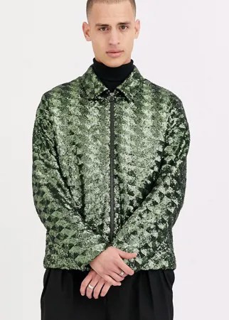 Зеленая куртка Харрингтон из пайеток ASOS DESIGN-Зеленый цвет