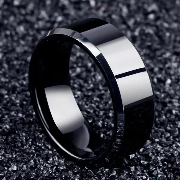 8mm титановая стальная лента свадебная помолвка ювелирные изделия черный мужское кольцо