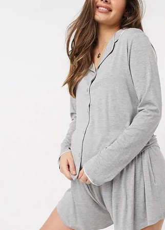 Мягкий пижамный комплект серого цвета из рубашки с длинными рукавами и шорт Missguided Maternity-Серый