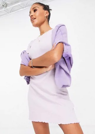 Платье-футболка мини в рубчик Brave Soul Mandy-Фиолетовый цвет