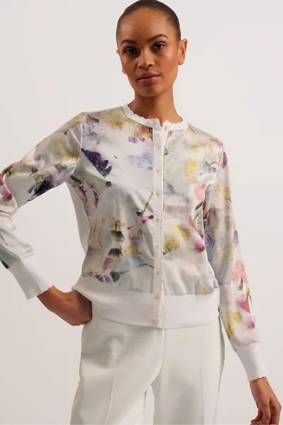 Тканый кардиган Haylou с высоким воротником и отделкой фестонами спереди Ted Baker, белый